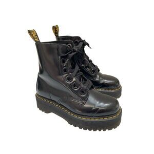 Dr. Martens Molly Size 8 Black Patent Leather Platform Ankle Moto Boots